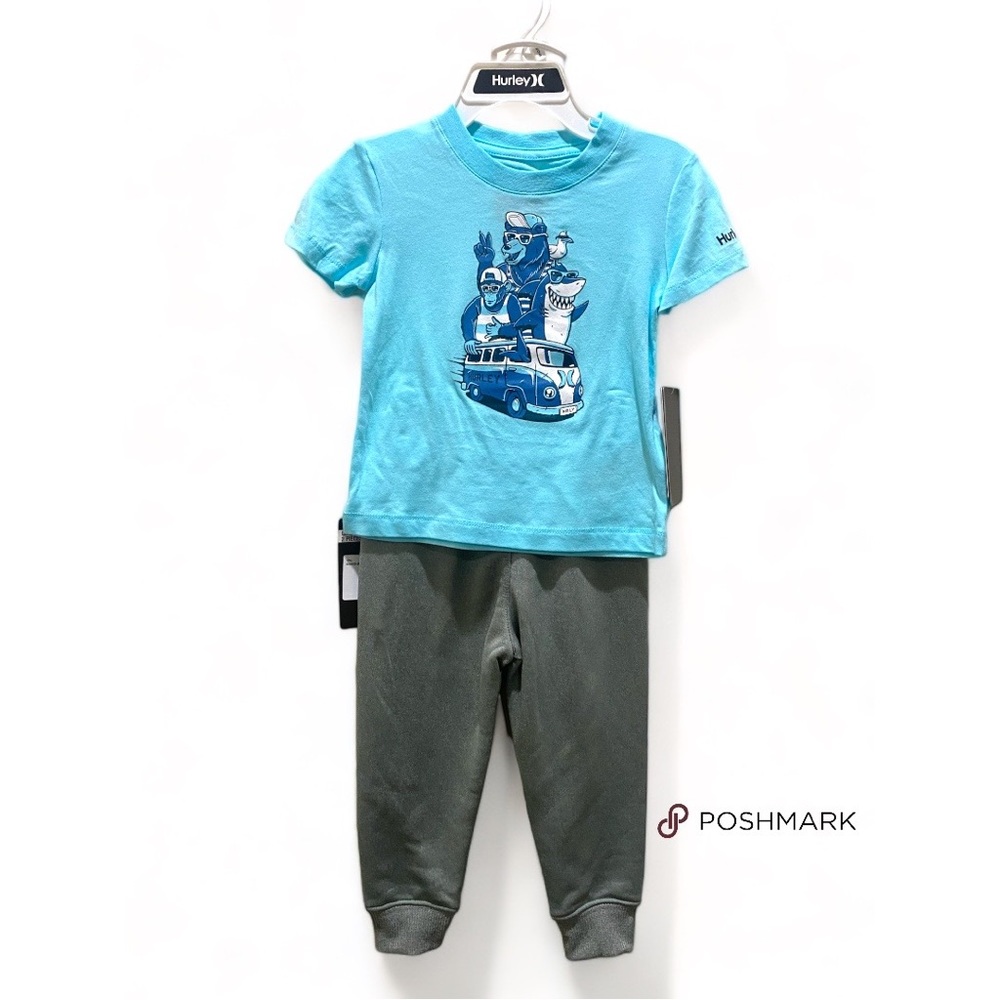 HURLEY BOYS GRAPHIC T-SHIRT JOGGERS 2 PIECE COPA/GREY 18 MONTHS NWT